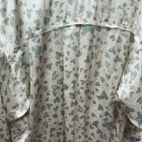Intimately Free People Heart Print White & Green Button-Up Blouse With Long Slee - Picture 6 of 9